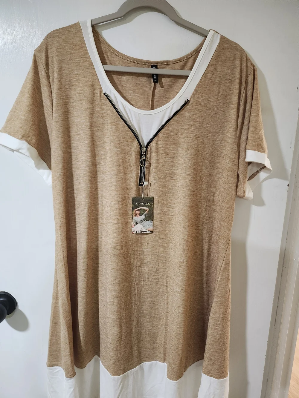 Beige Zip-Detail Dress